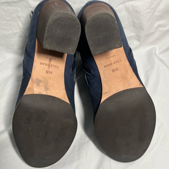 Cole Haan Cassidy Block Heel Bootie Blue Nubuck Leather Ankle Boot Size 8.5 Zip - Picture 3 of 7